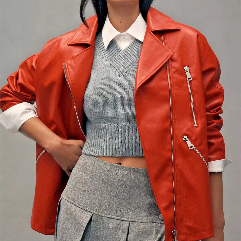 Anthropologie Vibrant Red Leather Jacket